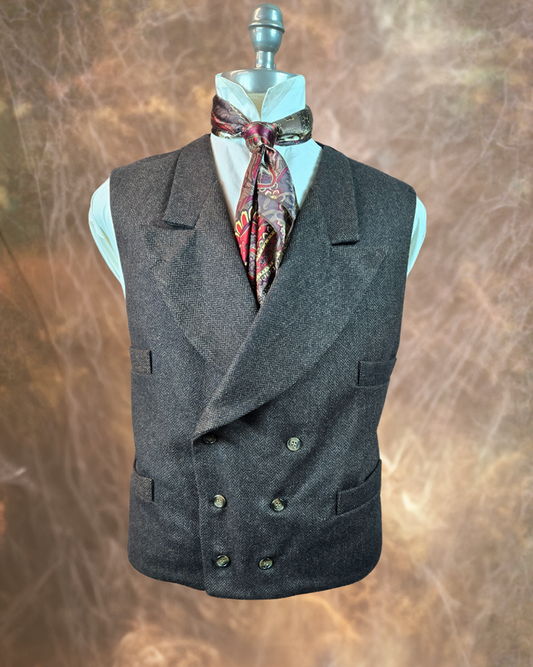 Men's Double Breasted Vest - Coffee Brown Herringbone (484-B)
