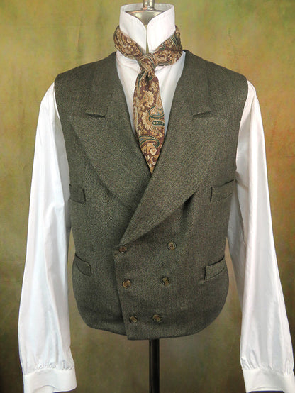 Men's Double Breasted Vest - Dark Mini Herringbone with Blue Flecks
