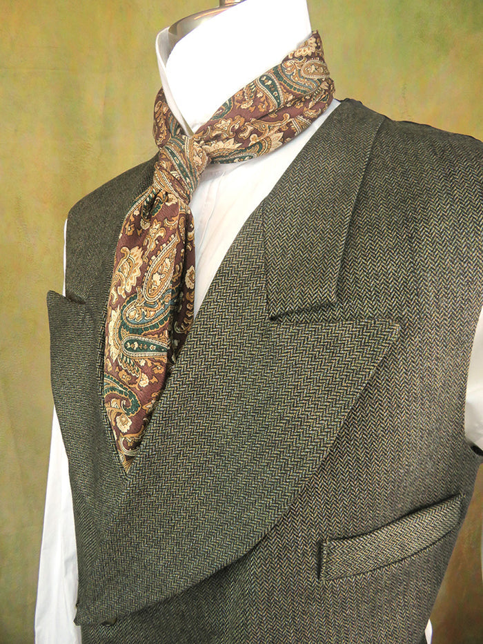 Men's Double Breasted Vest - Dark Mini Herringbone with Blue Flecks