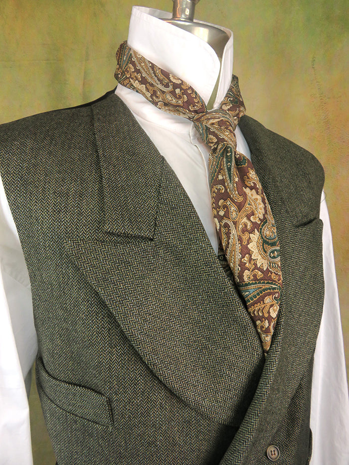 Men's Double Breasted Vest - Dark Mini Herringbone with Blue Flecks
