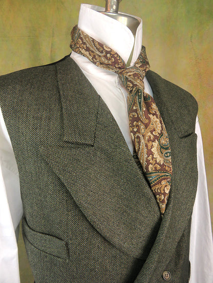 Men's Double Breasted Vest - Dark Mini Herringbone with Blue Flecks