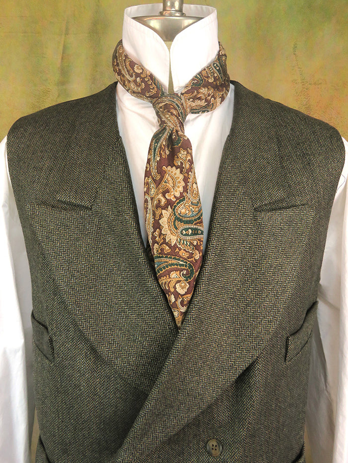 Men's Double Breasted Vest - Dark Mini Herringbone with Blue Flecks