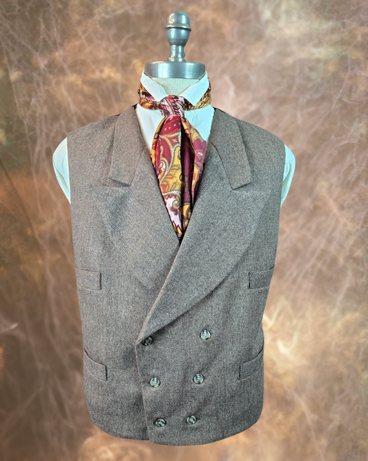 Men's Double Breasted Vest - Dark Tan Herringbone