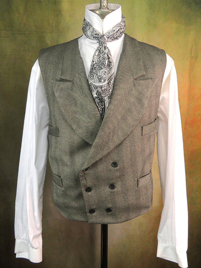 Men's Double Breasted Vest - Graphite Grey and Black Large Herringbone