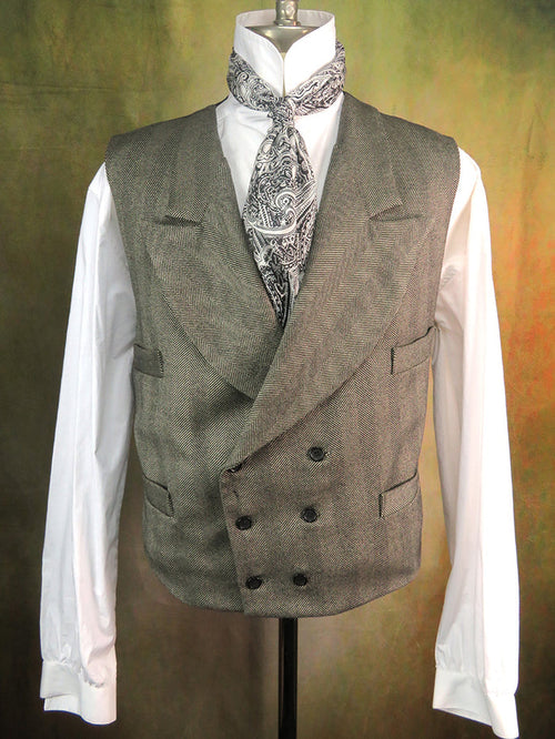 Men's Double Breasted Vest - Graphite Grey and Black Large Herringbone