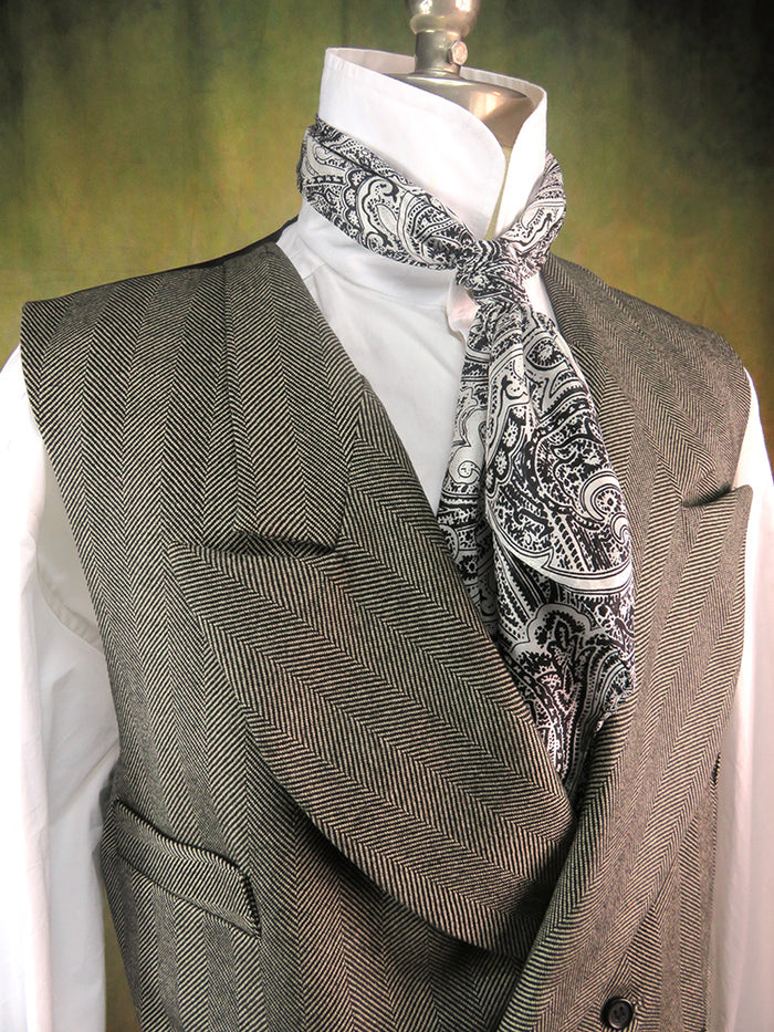 Men's Double Breasted Vest - Graphite Grey and Black Large Herringbone