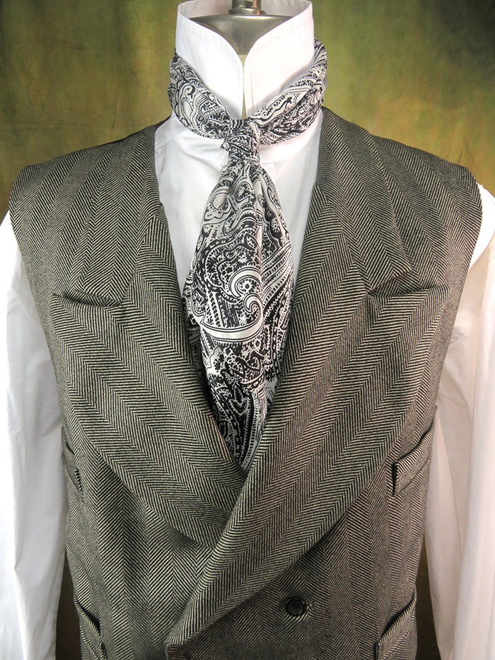 Men's Double Breasted Vest - Graphite Grey and Black Large Herringbone
