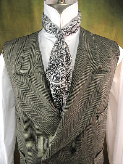 Men's Double Breasted Vest - Graphite Grey and Black Large Herringbone