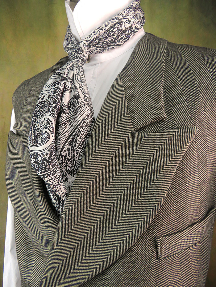 Men's Double Breasted Vest - Graphite Grey and Black Large Herringbone