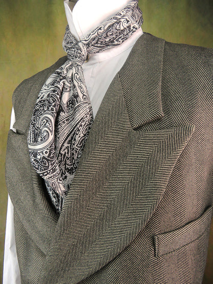 Men's Double Breasted Vest - Graphite Grey and Black Large Herringbone