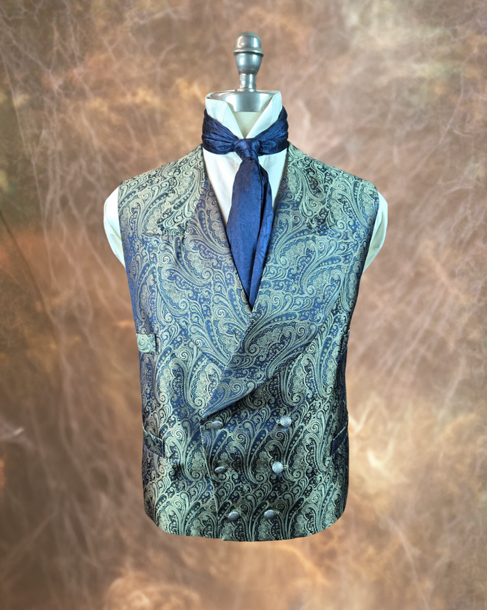 Men's Double Breasted Vest - Periwinkle and Brass Paisley