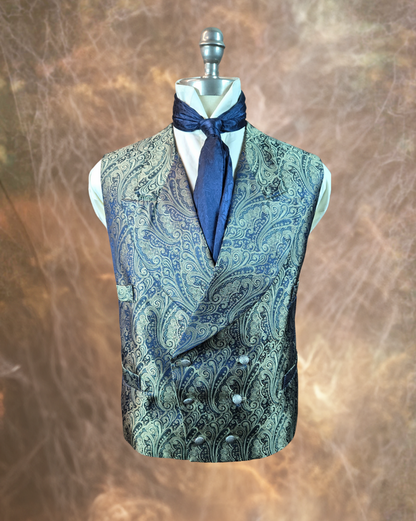 Men's Double Breasted Vest - Periwinkle and Brass Paisley