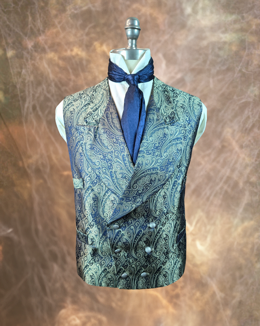 Men's Double Breasted Vest - Periwinkle and Brass Paisley