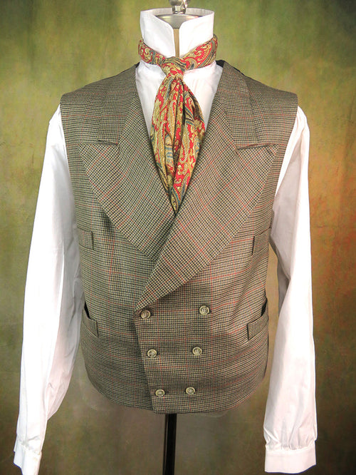 Men's Double Breasted Vest - Red Windowpane Mini Houndstooth #803