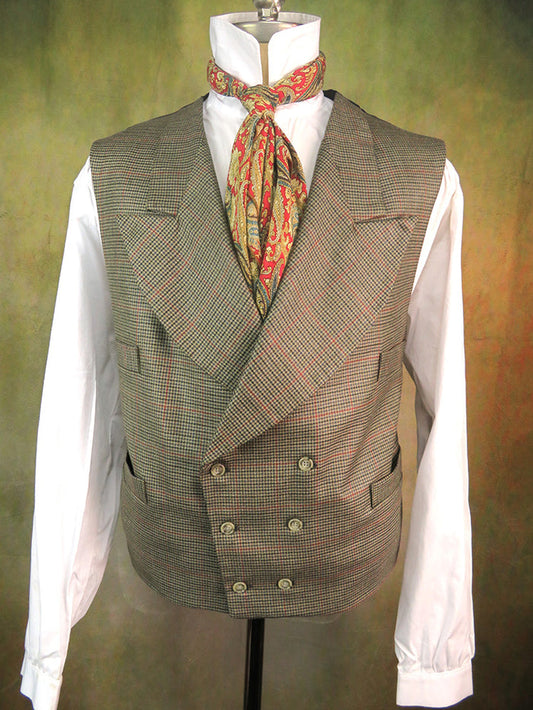 Men's Double Breasted Vest - Red Windowpane Mini Houndstooth #803