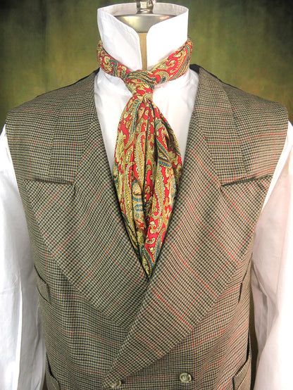 Men's Double Breasted Vest - Red Windowpane Mini Houndstooth #803