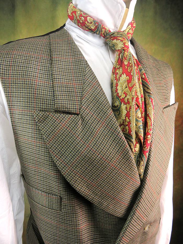 Men's Double Breasted Vest - Red Windowpane Mini Houndstooth #803