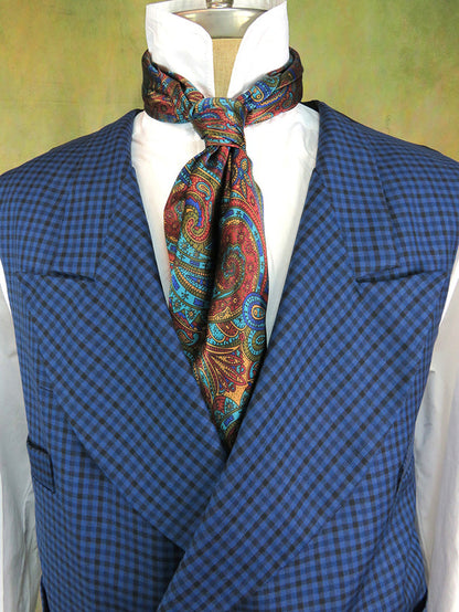 Men's Double Breasted Vest - Royal Blue Check #879