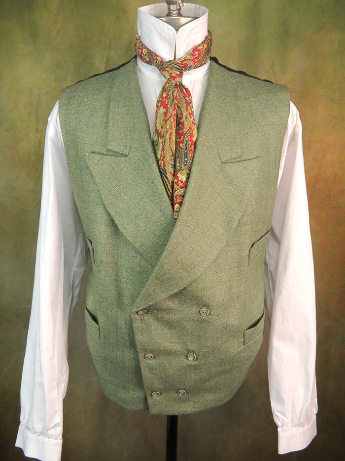 Men's Double Breasted Vest - Seafoam Green with Blue and Copper Windowpane