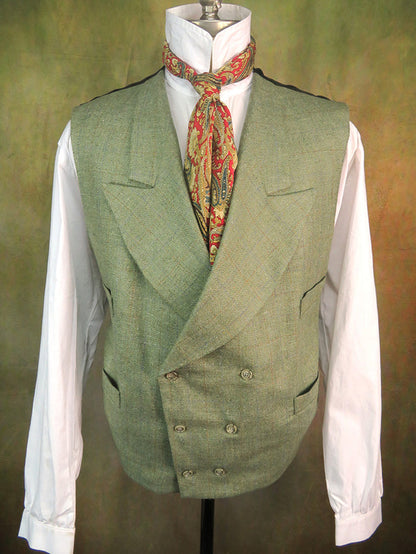 Men's Double Breasted Vest - Seafoam Green with Blue and Copper Windowpane