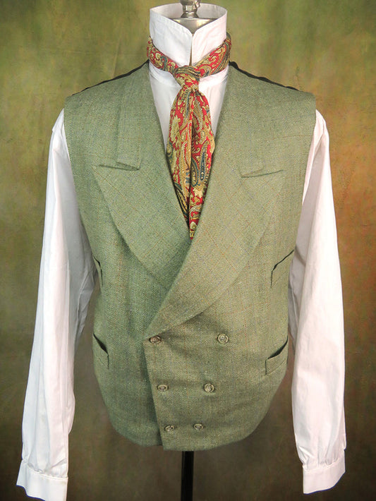 Men's Double Breasted Vest - Seafoam Green with Blue and Copper Windowpane
