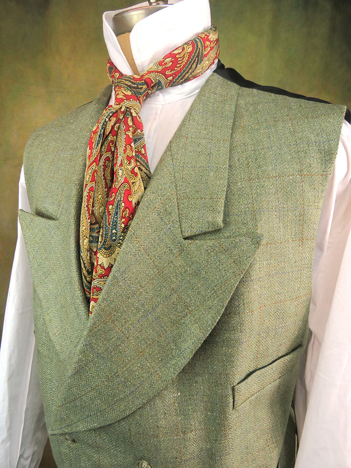 Men's Double Breasted Vest - Seafoam Green with Blue and Copper Windowpane