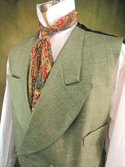 Men's Double Breasted Vest - Seafoam Green with Blue and Copper Windowpane
