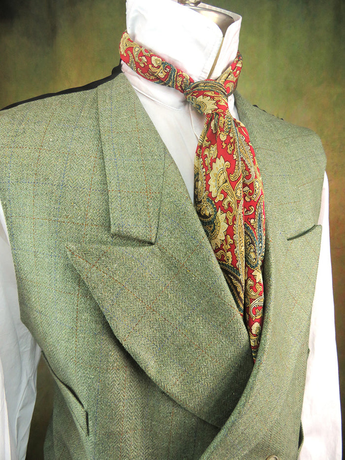 Men's Double Breasted Vest - Seafoam Green with Blue and Copper Windowpane
