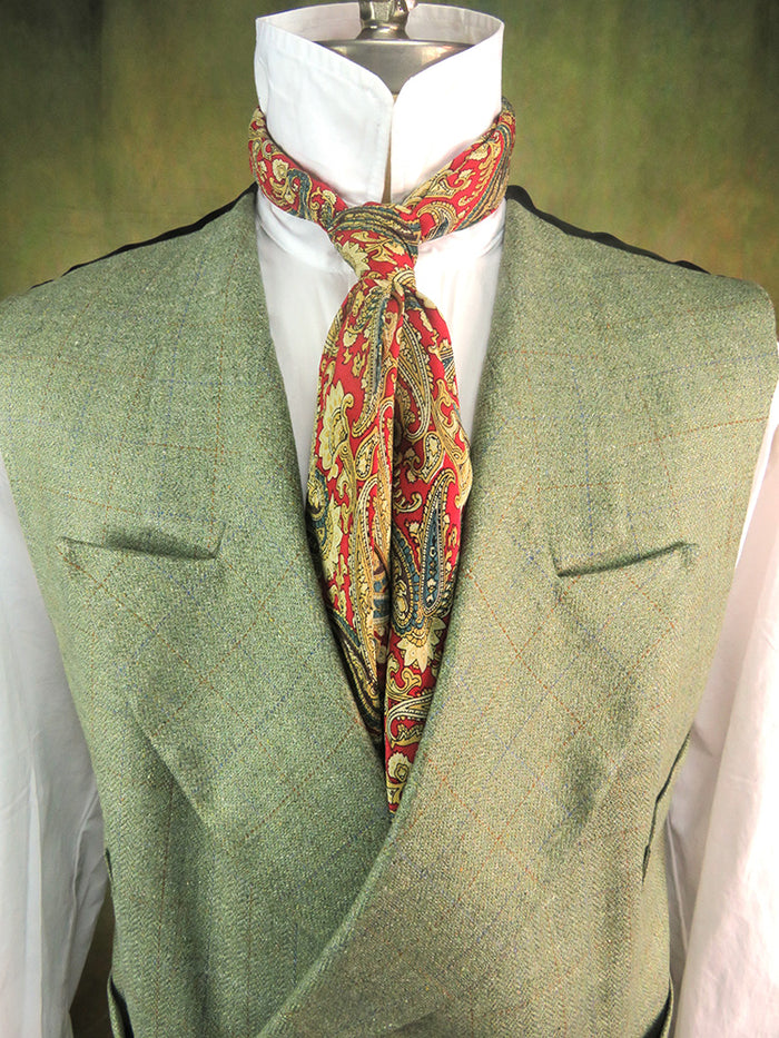 Men's Double Breasted Vest - Seafoam Green with Blue and Copper Windowpane