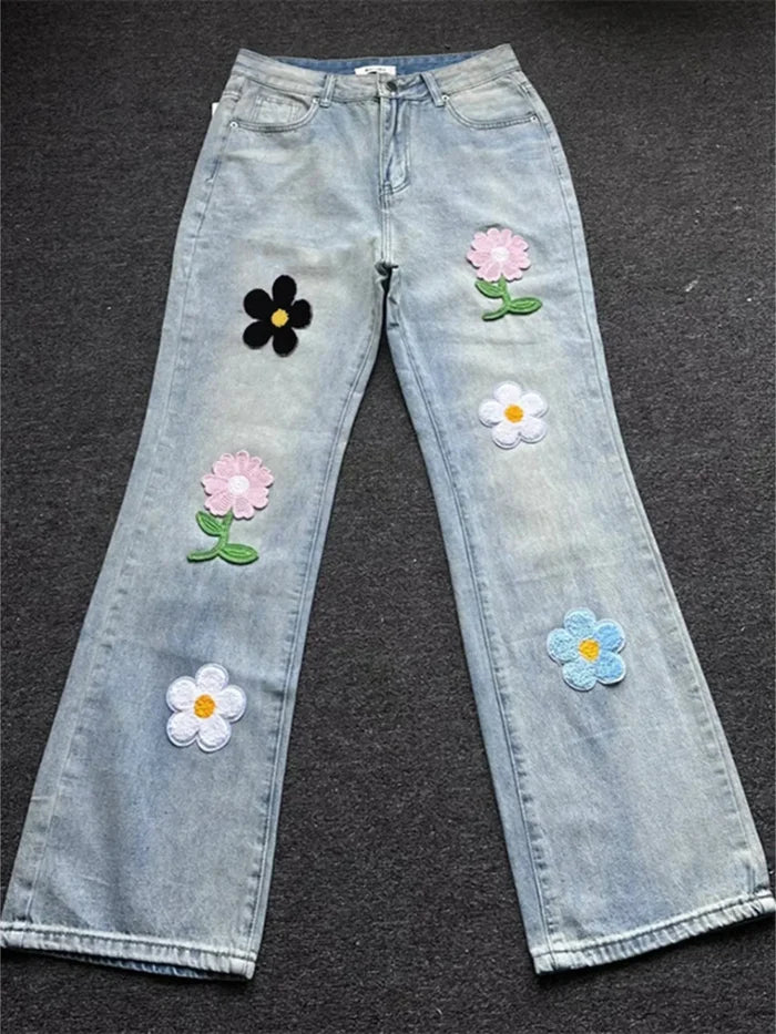 Men's Floral Wide Leg Jeans