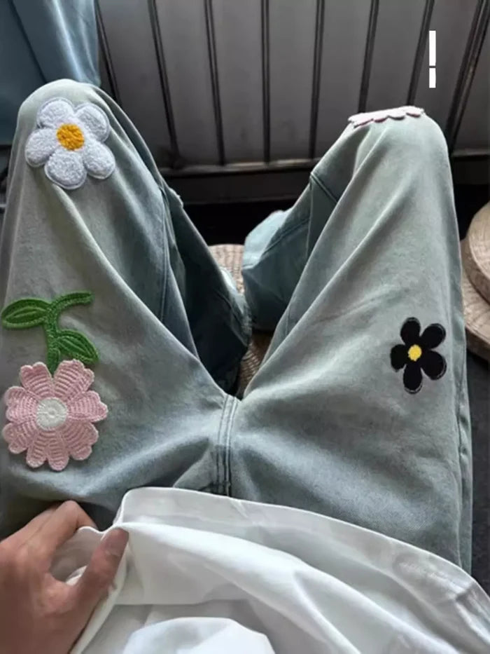 Men's Floral Wide Leg Jeans