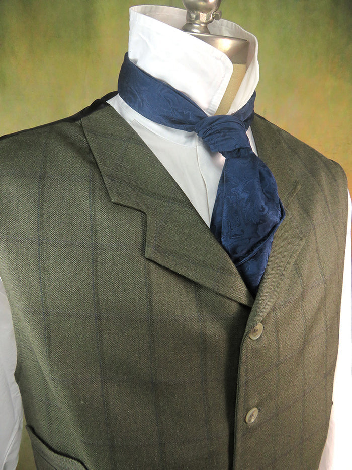 Men's Notch Vest - Greyish Blue Variegated Herringbone with Royal Blue Accent