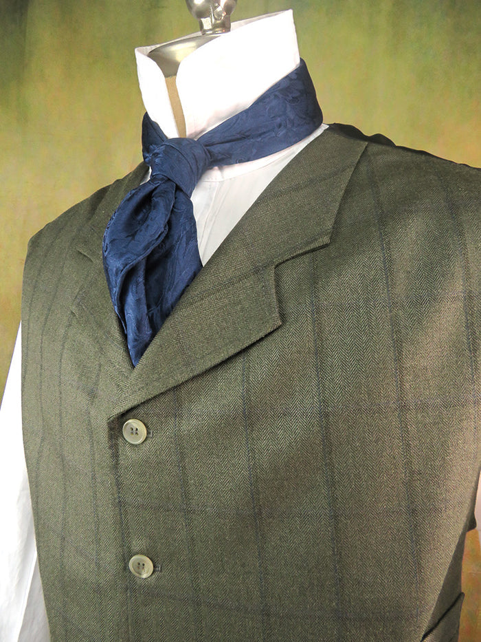 Men's Notch Vest - Greyish Blue Variegated Herringbone with Royal Blue Accent