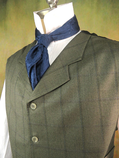 Men's Notch Vest - Greyish Blue Variegated Herringbone with Royal Blue Accent
