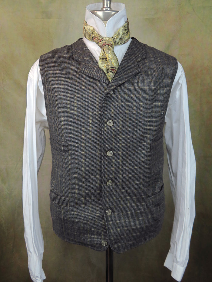 Men's Notch Vest - Navy and Gold Chalk Stripe Windowpane #4920
