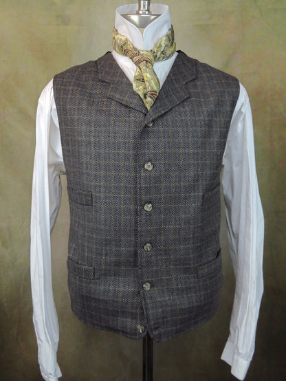 Men's Notch Vest - Navy and Gold Chalk Stripe Windowpane #4920