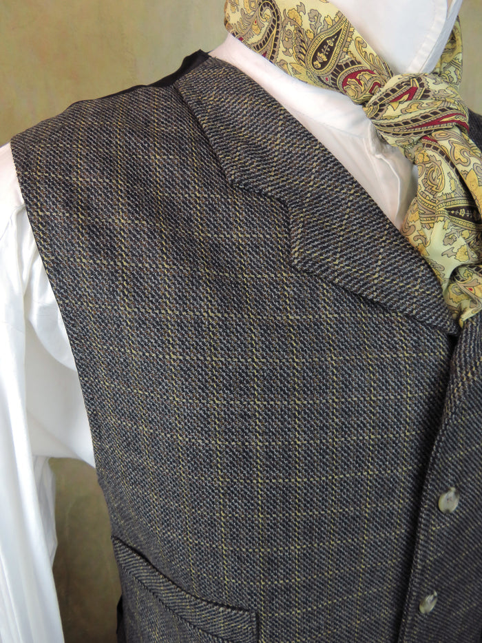 Men's Notch Vest - Navy and Gold Chalk Stripe Windowpane #4920