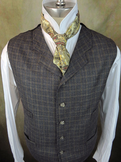 Men's Notch Vest - Navy and Gold Chalk Stripe Windowpane #4920
