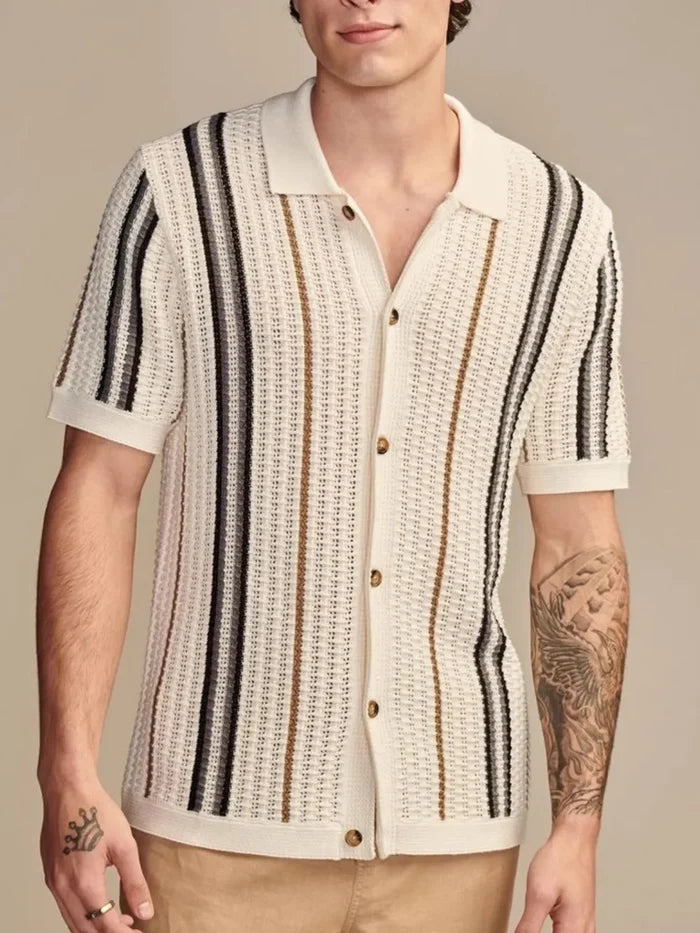 Men's Striped Collared Neck Short Sleeve Shirt