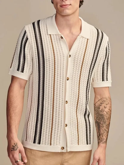 Men's Striped Collared Neck Short Sleeve Shirt