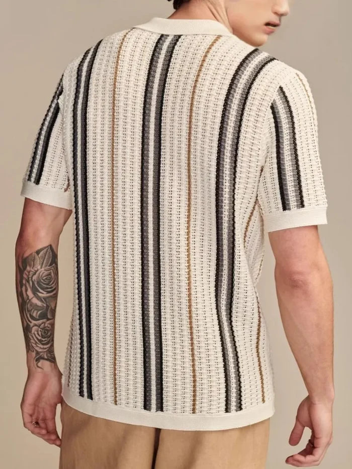 Men's Striped Collared Neck Short Sleeve Shirt