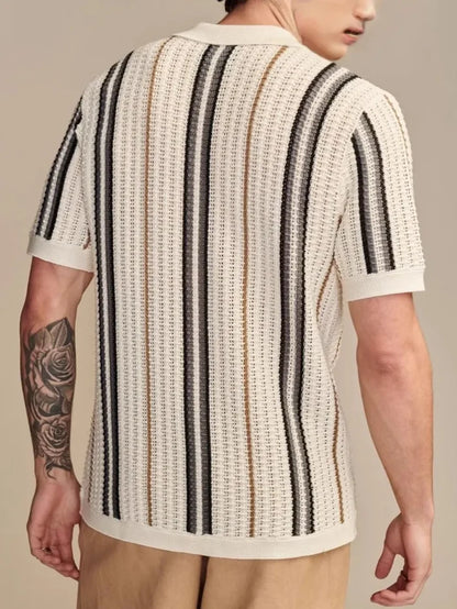 Men's Striped Collared Neck Short Sleeve Shirt