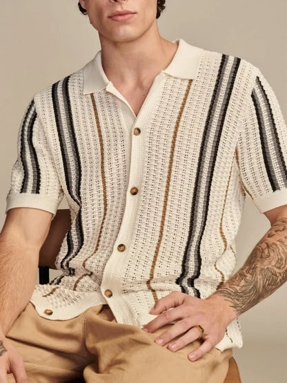 Men's Striped Collared Neck Short Sleeve Shirt