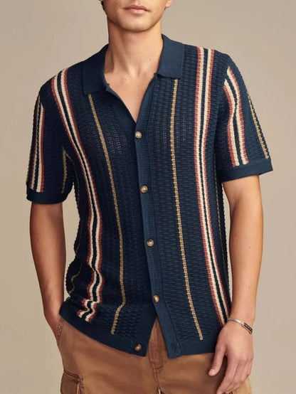 Men's Striped Collared Neck Short Sleeve Shirt