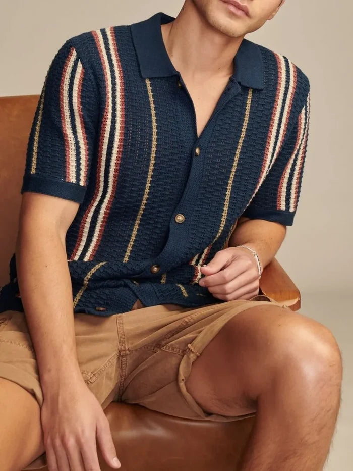 Men's Striped Collared Neck Short Sleeve Shirt