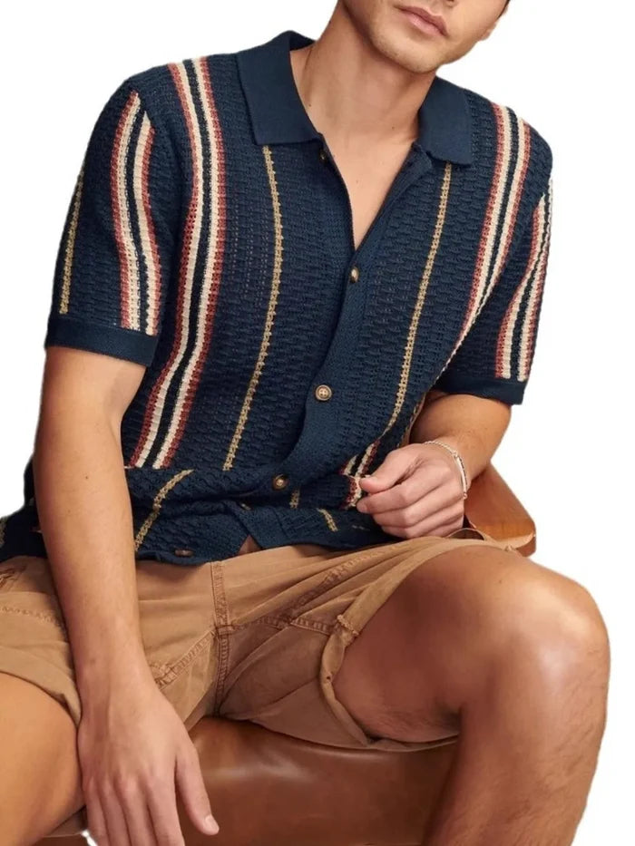 Men's Striped Collared Neck Short Sleeve Shirt