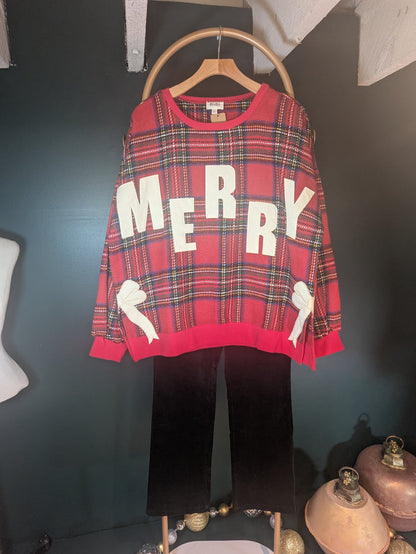 BiBi Merry Bow sweatshirt featuring a festive design with a large bow graphic, soft fabric, and cozy fit.