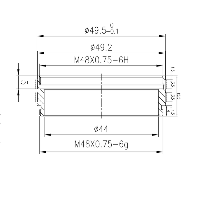Metal Ring Light Adapter for Stereo Microscopes, 48mm Thread (No Cover Glass)