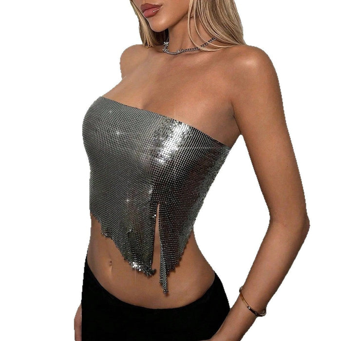 Metal Sequins Lace-Up Tube Top Sling