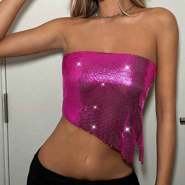 Metal Sequins Lace-Up Tube Top Sling
